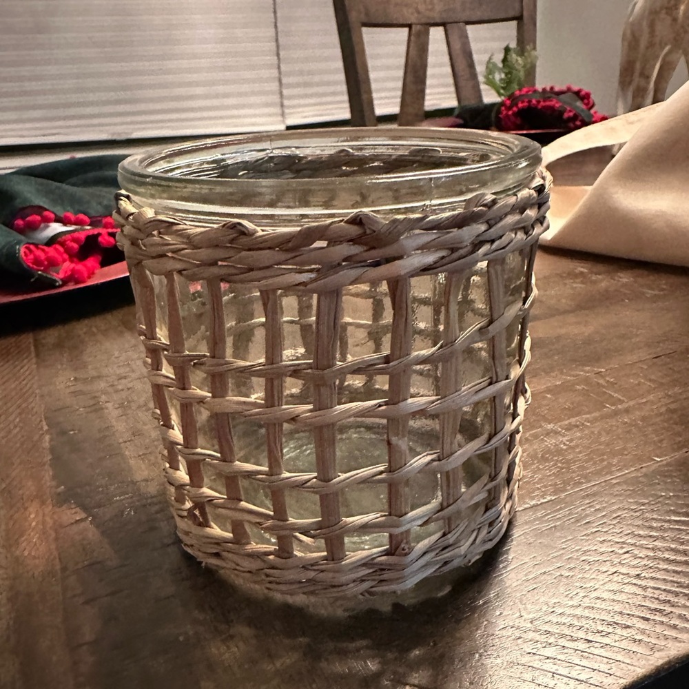 wicker rattan candle holders- 2 available